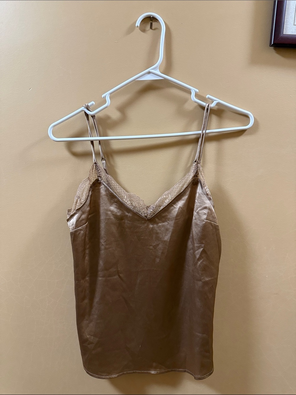 Abercrombie & Fitch Satin Lace Trim Cami in Bronze